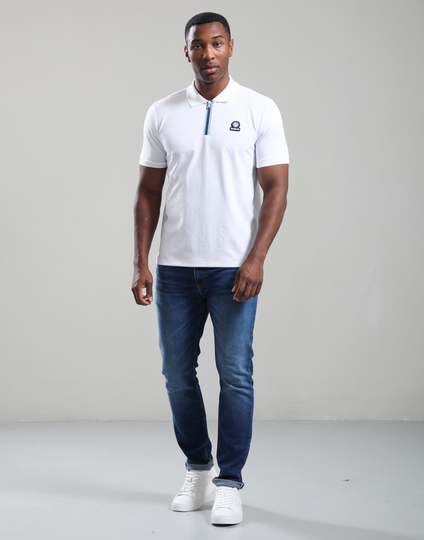 Sandbanks Tri-Colour Zip Polo Shirt White