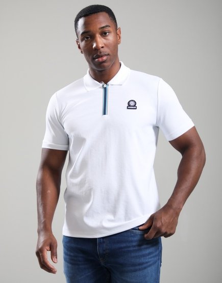 Sandbanks Tri-Colour Zip Polo Shirt White