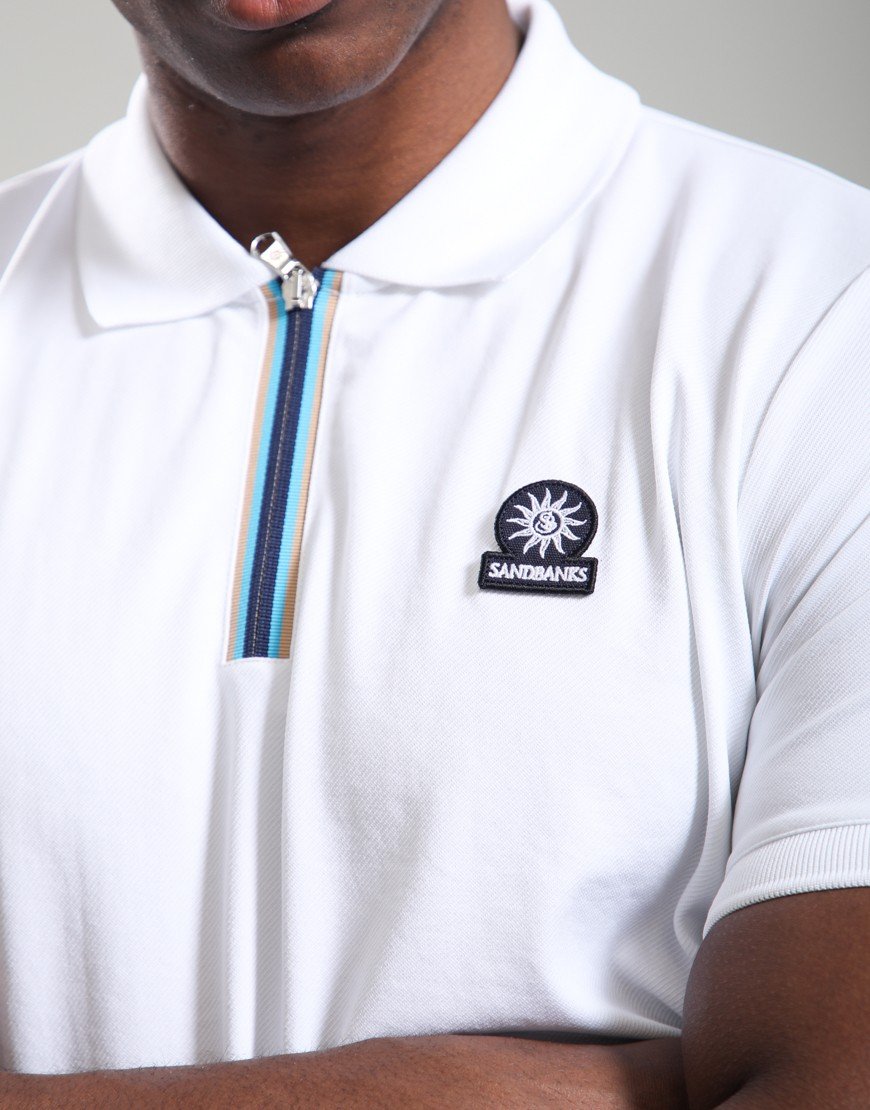 Sandbanks Tri-Colour Zip Polo Shirt White