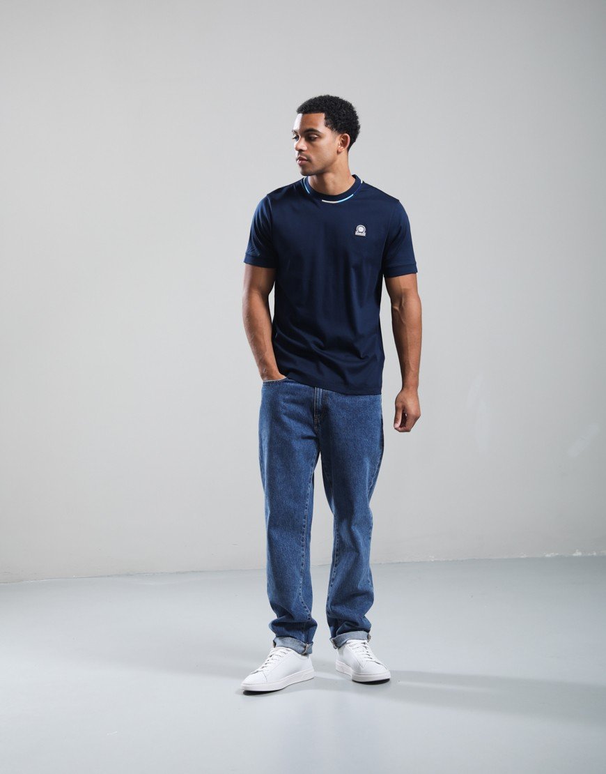 Sandbanks Tri-colour Neck T-Shirt Navy