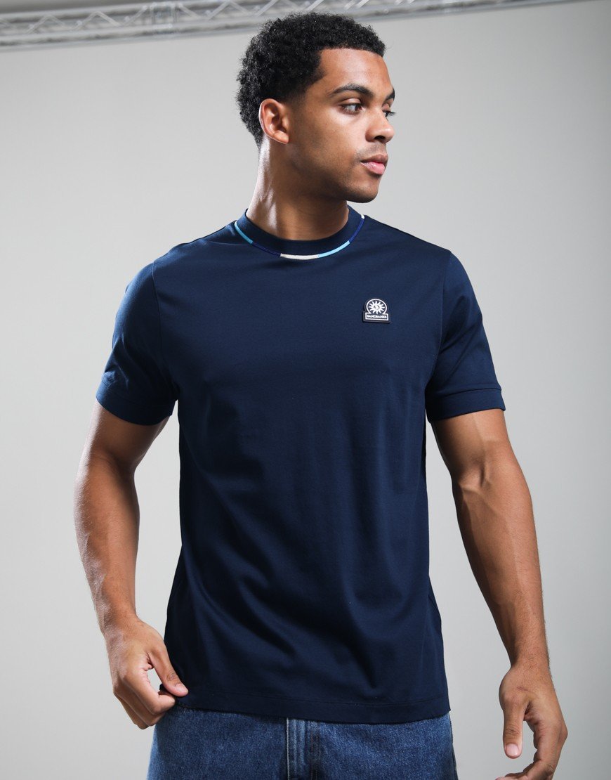 Sandbanks Tri-colour Neck T-Shirt Navy
