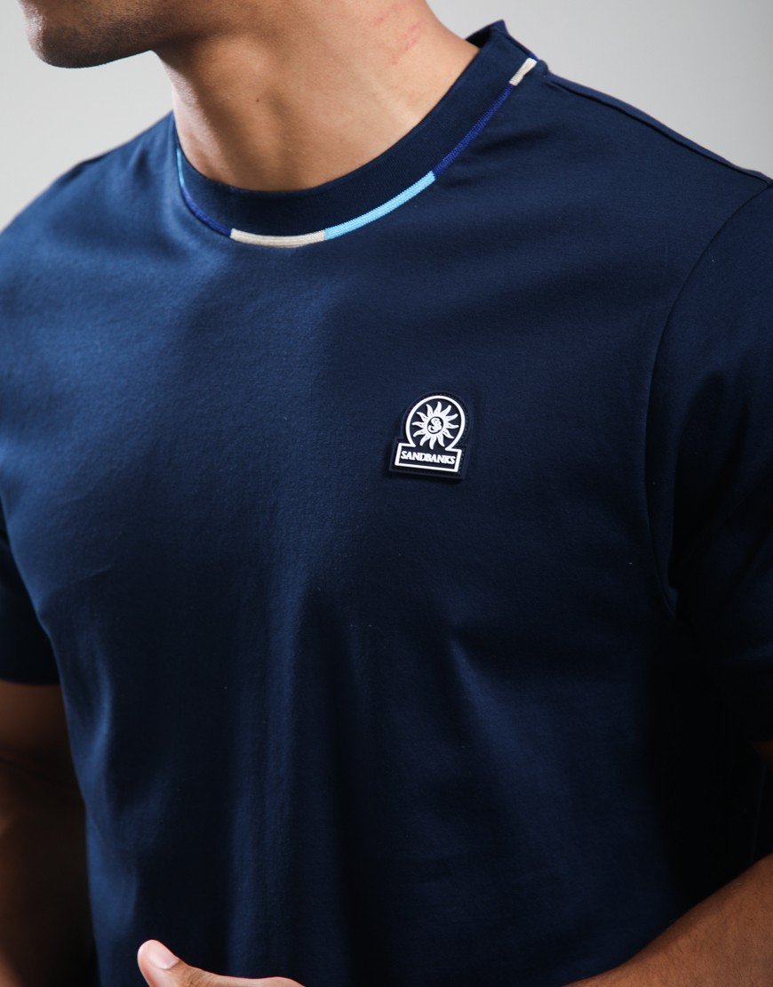 Sandbanks Tri-colour Neck T-Shirt Navy