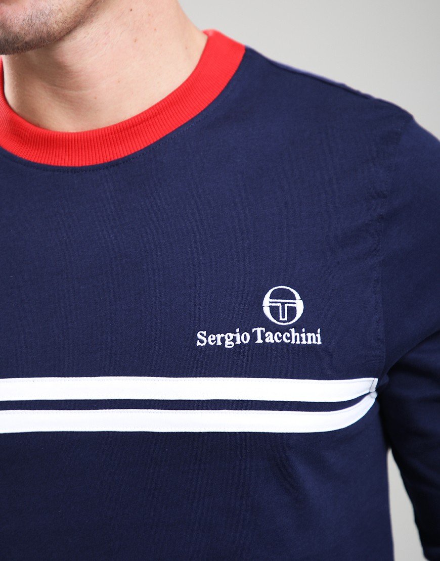 Sergio Tacchini Long Sleeve Supermac T-Shirt Blue/White/Adrenaline Rush