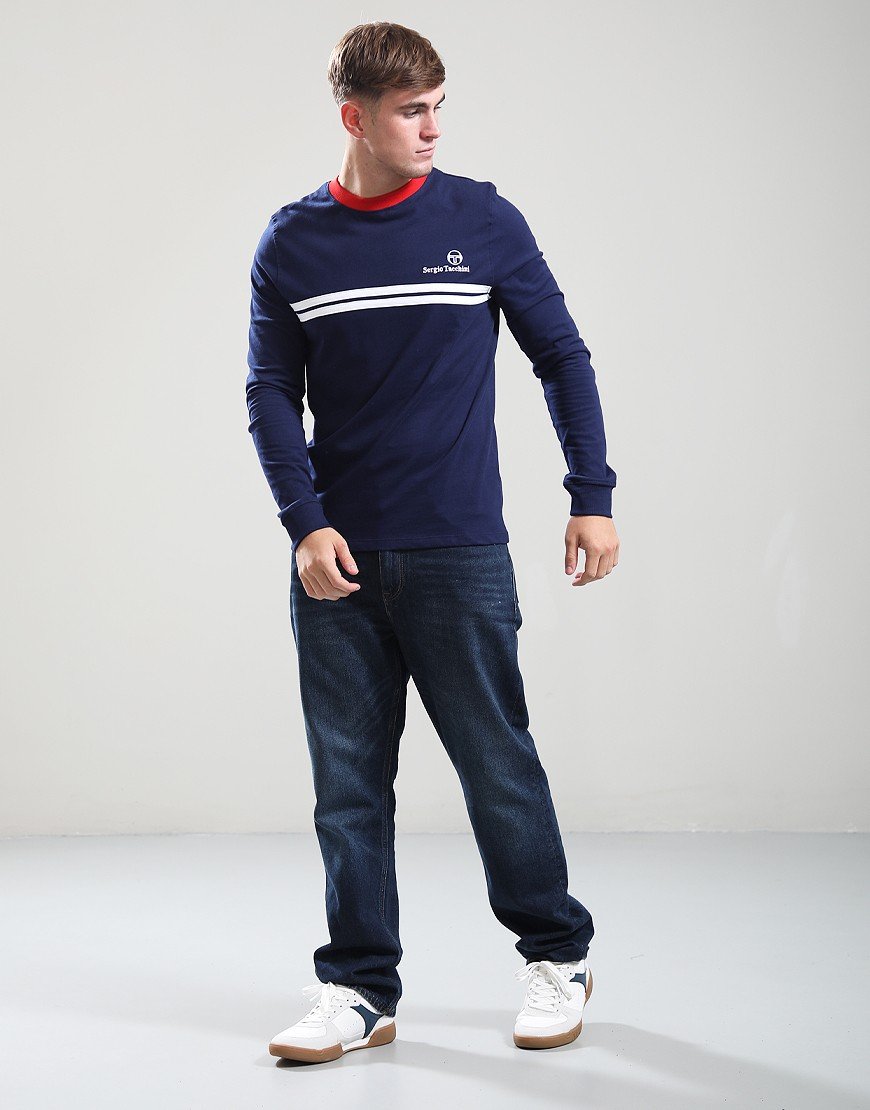 Sergio Tacchini Long Sleeve Supermac T-Shirt Blue/White/Adrenaline Rush