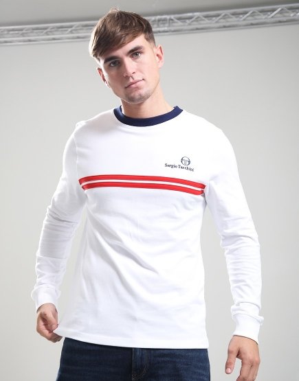 Sergio Tacchini Long Sleeve Supermac T-Shirt White/Blue/Adrenaline Rush