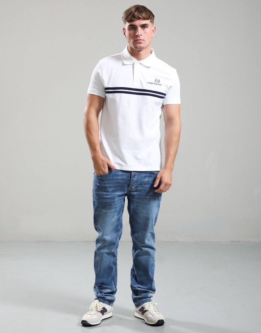 Sergio Tacchini New Supermac Polo Shirt White/Maritime Blue/Princess Blue