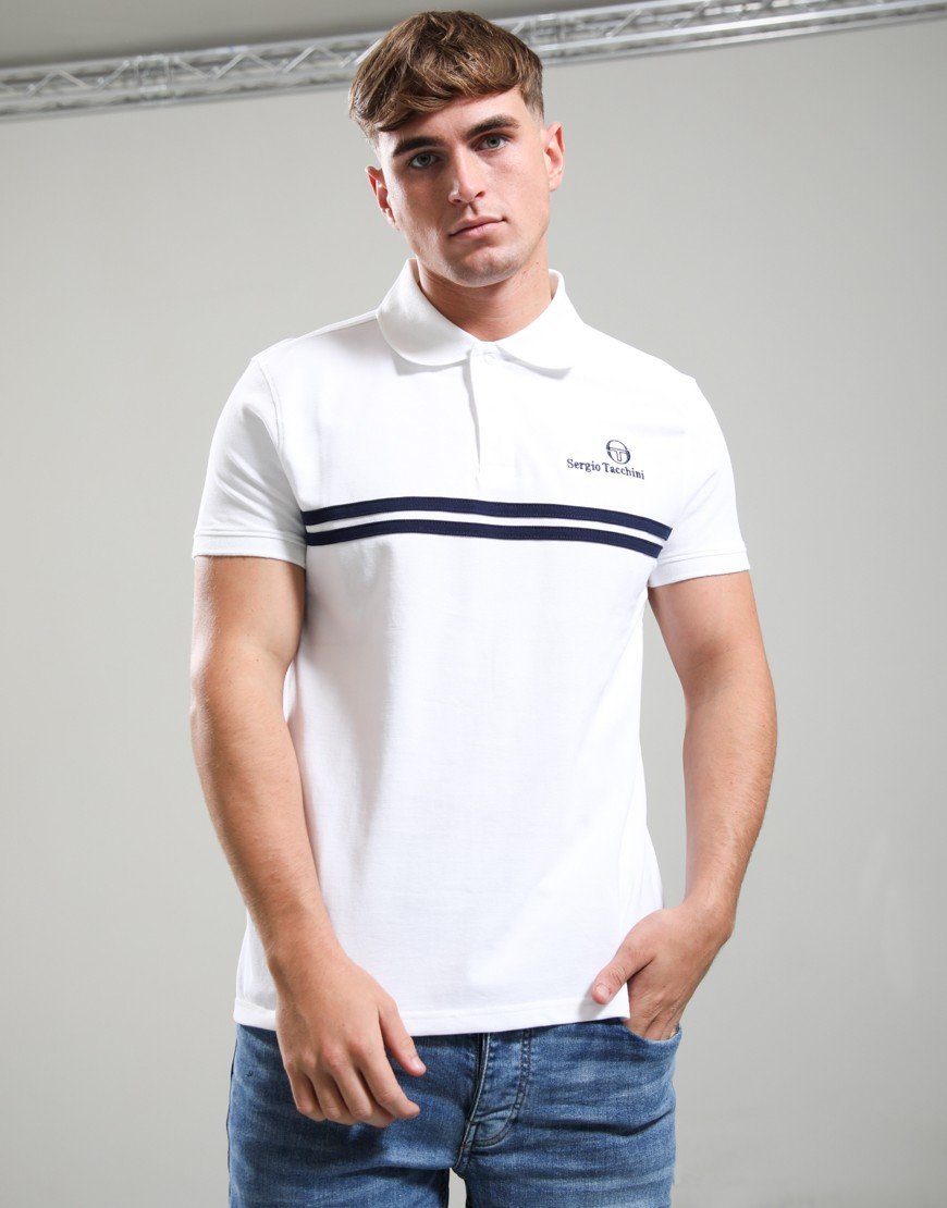 Sergio Tacchini New Supermac Polo Shirt White/Maritime Blue/Princess Blue