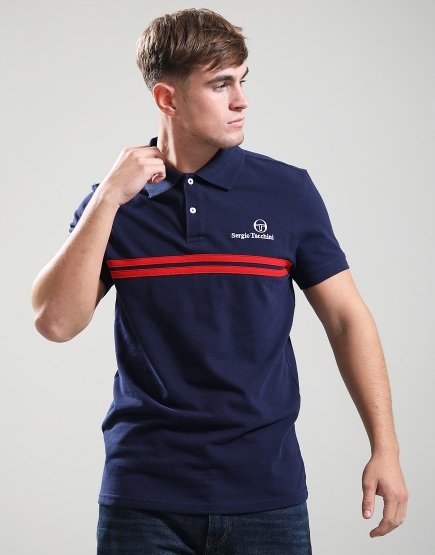 Sergio Tacchini Supermac Polo Shirt Maritime Blue/Adrenaline Rush