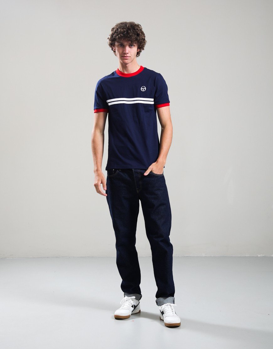 Sergio Tacchini Supermac T-Shirt Maritime Blue/Adrenaline Rush/White