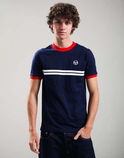 Sergio Tacchini Supermac T-Shirt Maritime Blue/Adrenaline Rush/White