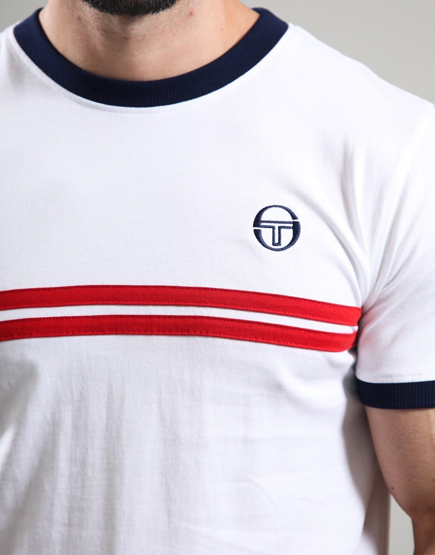 Sergio Tacchini Supermac T-Shirt White/Maritime Blue/Adrenaline Rush
