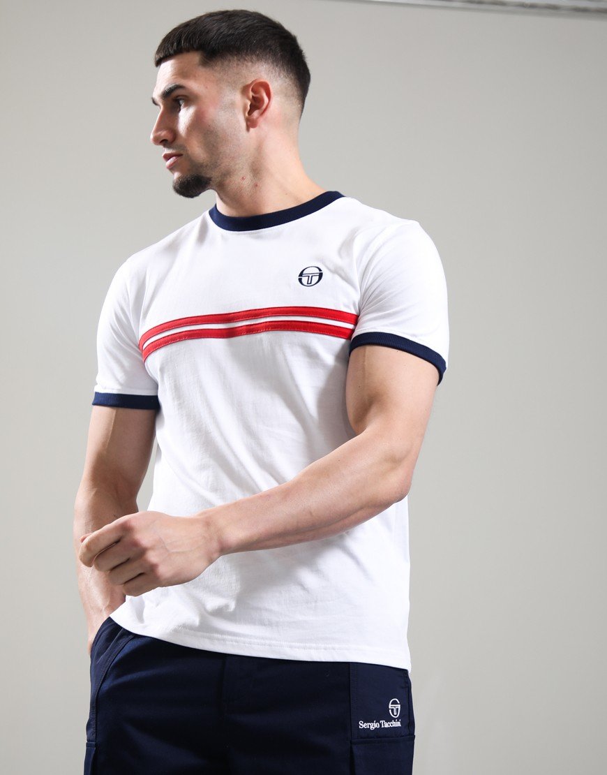 Sergio Tacchini Supermac T-Shirt White/Maritime Blue/Adrenaline Rush
