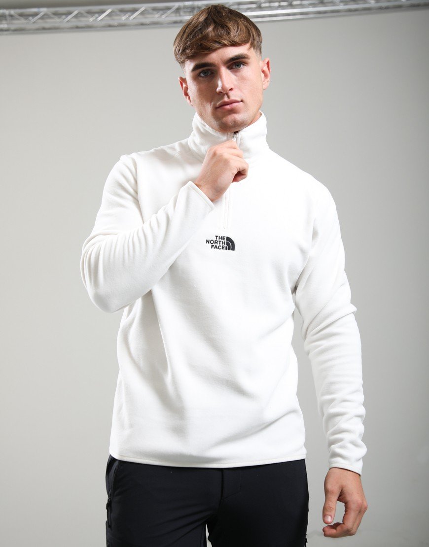 The North Face Glacier 1/4 Zip Embroidered Logo Fleece White Dune