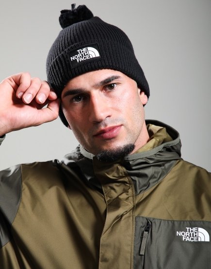 The North Face Logo Box Pom Beanie Black