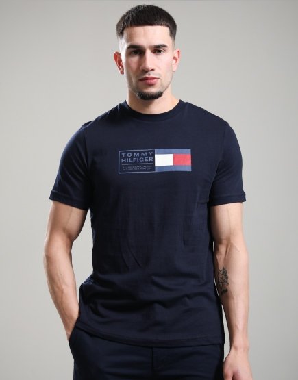 Tommy Hilfiger Brand Love Text Box T-Shirt Desert Sky