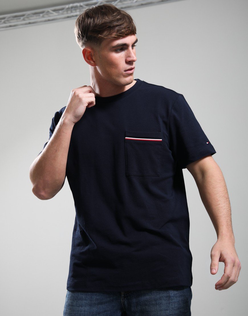 Tommy Hilfiger Global Stripe Pique Pocket T-Shirt Black