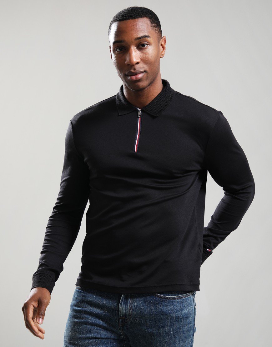 Tommy Hilfiger Zip Interlock Long Sleeve Polo Shirt Black