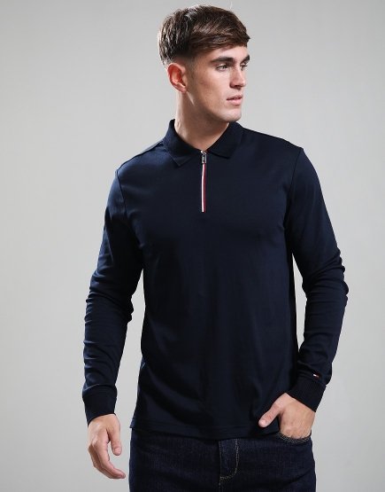 Tommy Hilfiger Zip Interlock Long Sleeve Polo Shirt Desert Sky