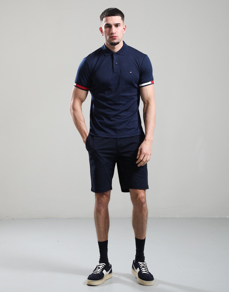 Tommy Hilfiger RWB Cuff Liquid Cotton Polo Shirt Carbon Navy