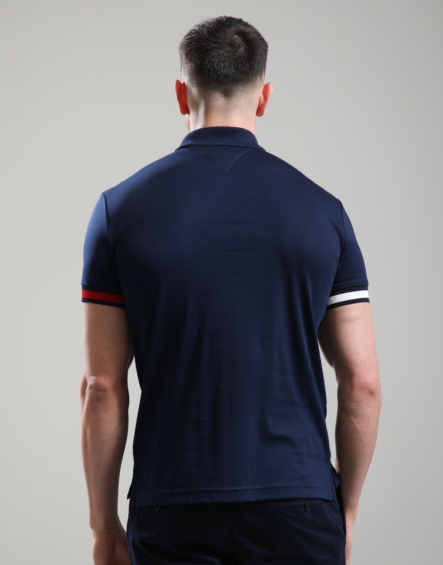 Tommy Hilfiger RWB Cuff Liquid Cotton Polo Shirt Carbon Navy