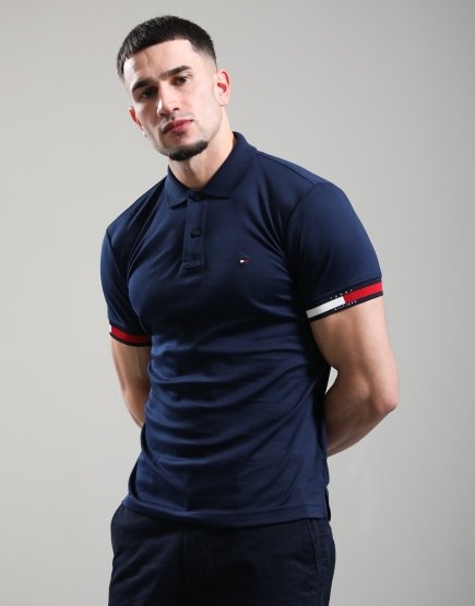 Tommy Hilfiger RWB Cuff Liquid Cotton Polo Shirt Carbon Navy