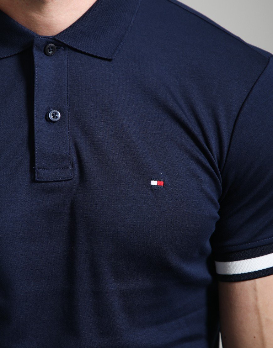 Tommy Hilfiger RWB Cuff Liquid Cotton Polo Shirt Carbon Navy