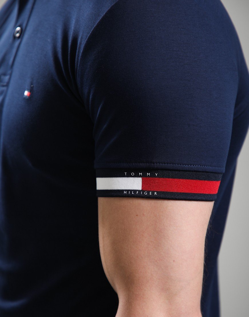 Tommy Hilfiger RWB Cuff Liquid Cotton Polo Shirt Carbon Navy