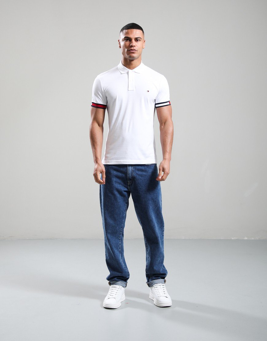 Tommy Hilfiger RWB Cuff Liquid Cotton Polo Shirt White