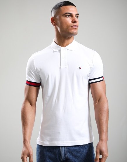 Tommy Hilfiger RWB Cuff Liquid Cotton Polo Shirt White