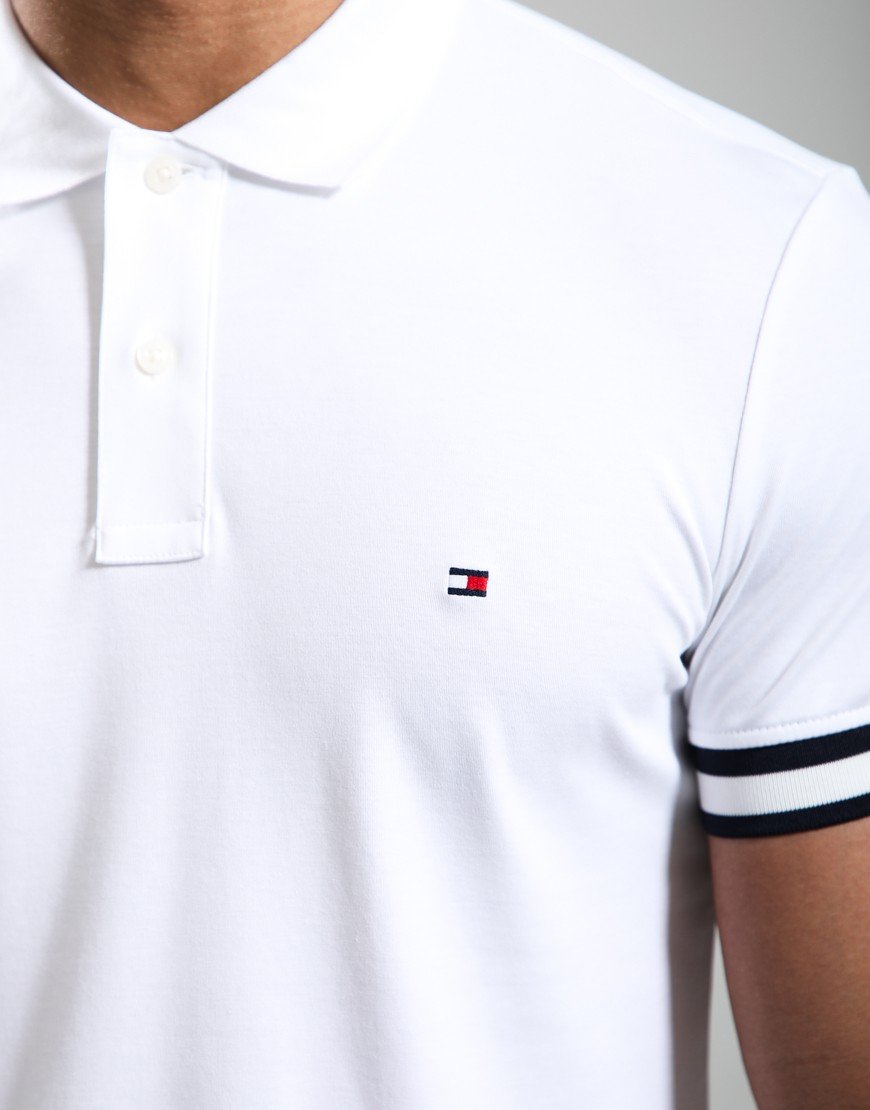 Tommy Hilfiger RWB Cuff Liquid Cotton Polo Shirt White