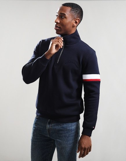 Tommy Hilfiger RWB Insert Quarter Zip Sweat Sky Tommy Hilfiger RWB Insert Quarter Zip Sweat Sky