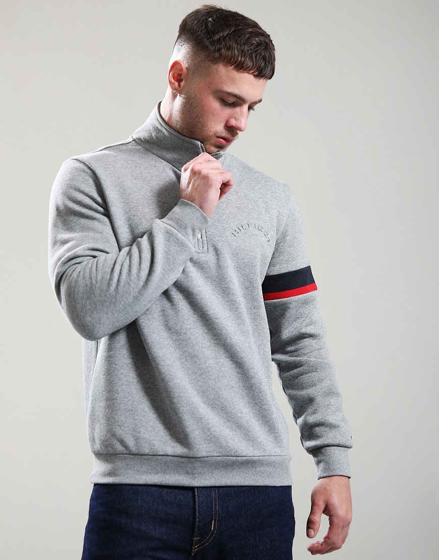 Tommy Hilfiger RWB Insert Quarter Zip Sweat Medium Grey Heather
