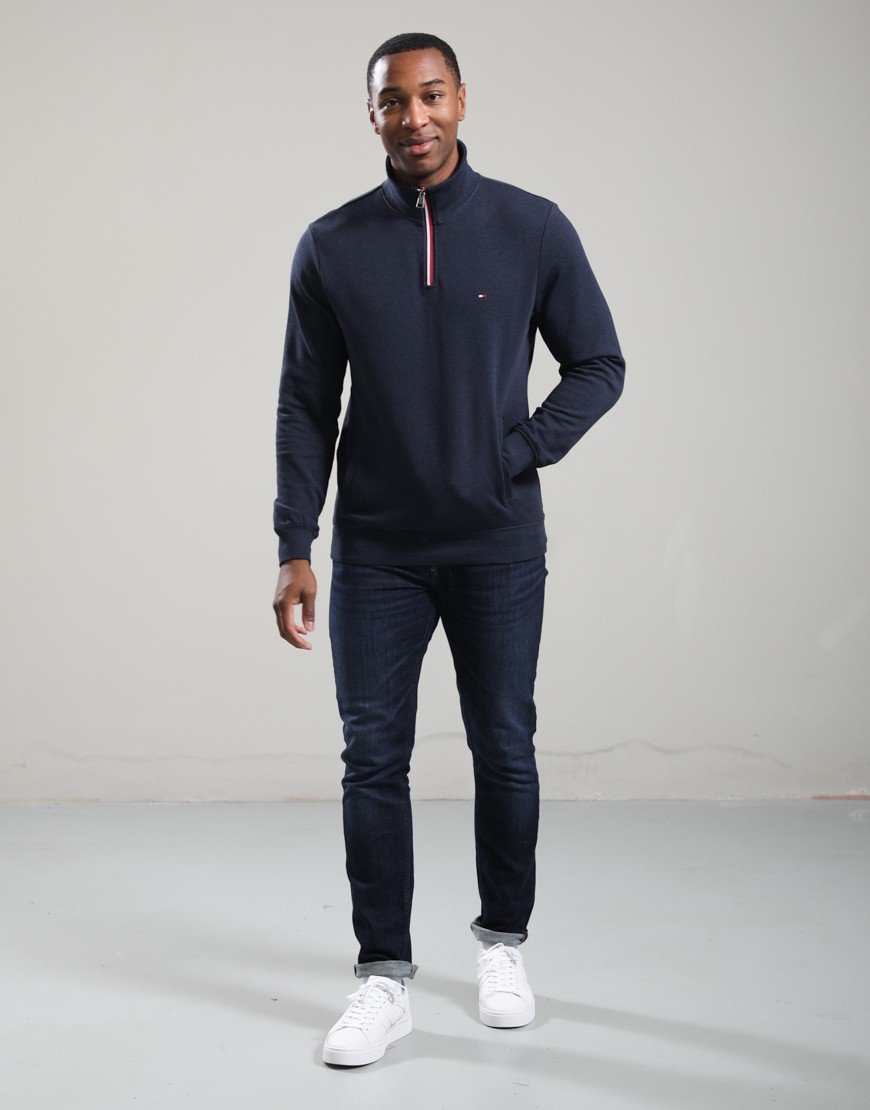Tommy Hilfiger RWB Tipping 1/4 Zip Sweat Navy Blue Heather