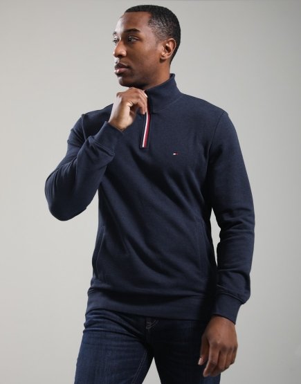 Tommy Hilfiger RWB Tipping 1/4 Zip Sweat Navy Blue Heather