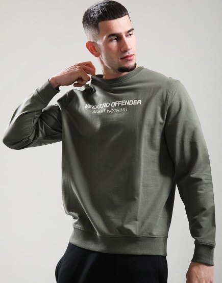 Weekend Offender Matterhorn Crew Sweat Dark Green/Winter White