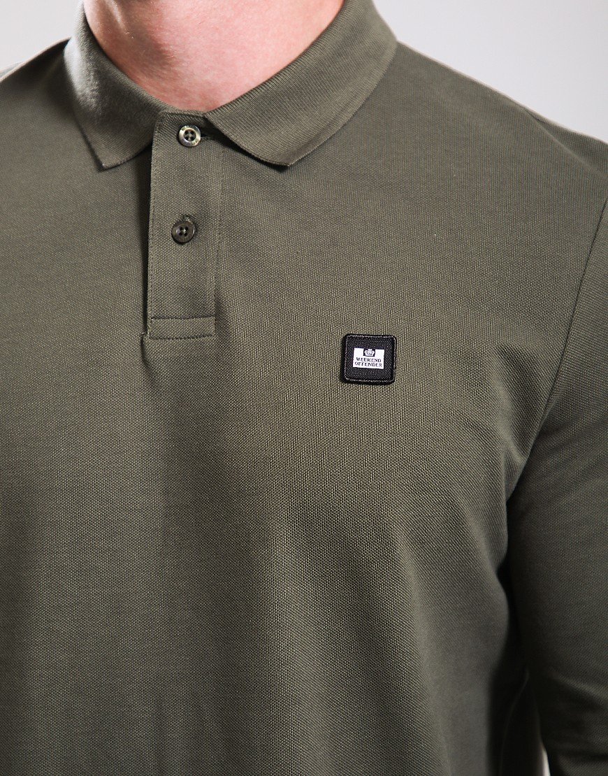 Weekend Offender Barnum Long Sleeve Polo Shirt Dark Green