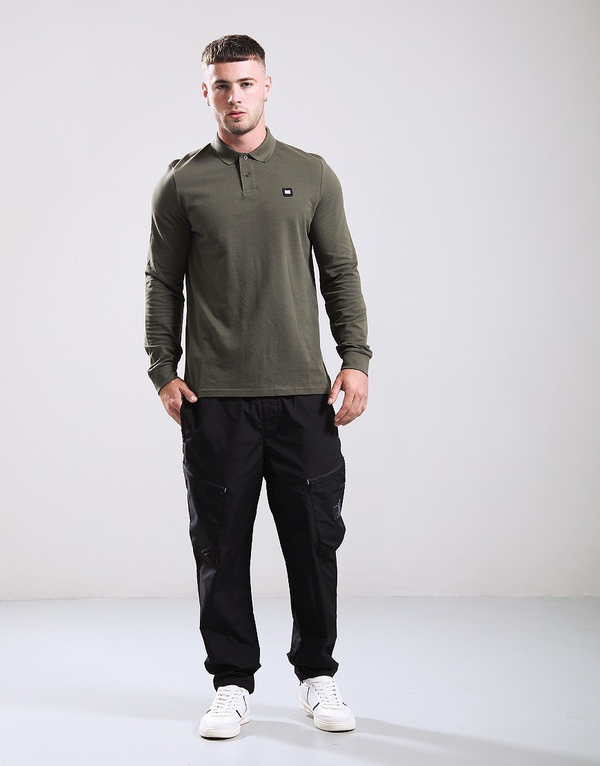 Weekend Offender Barnum Long Sleeve Polo Shirt Dark Green