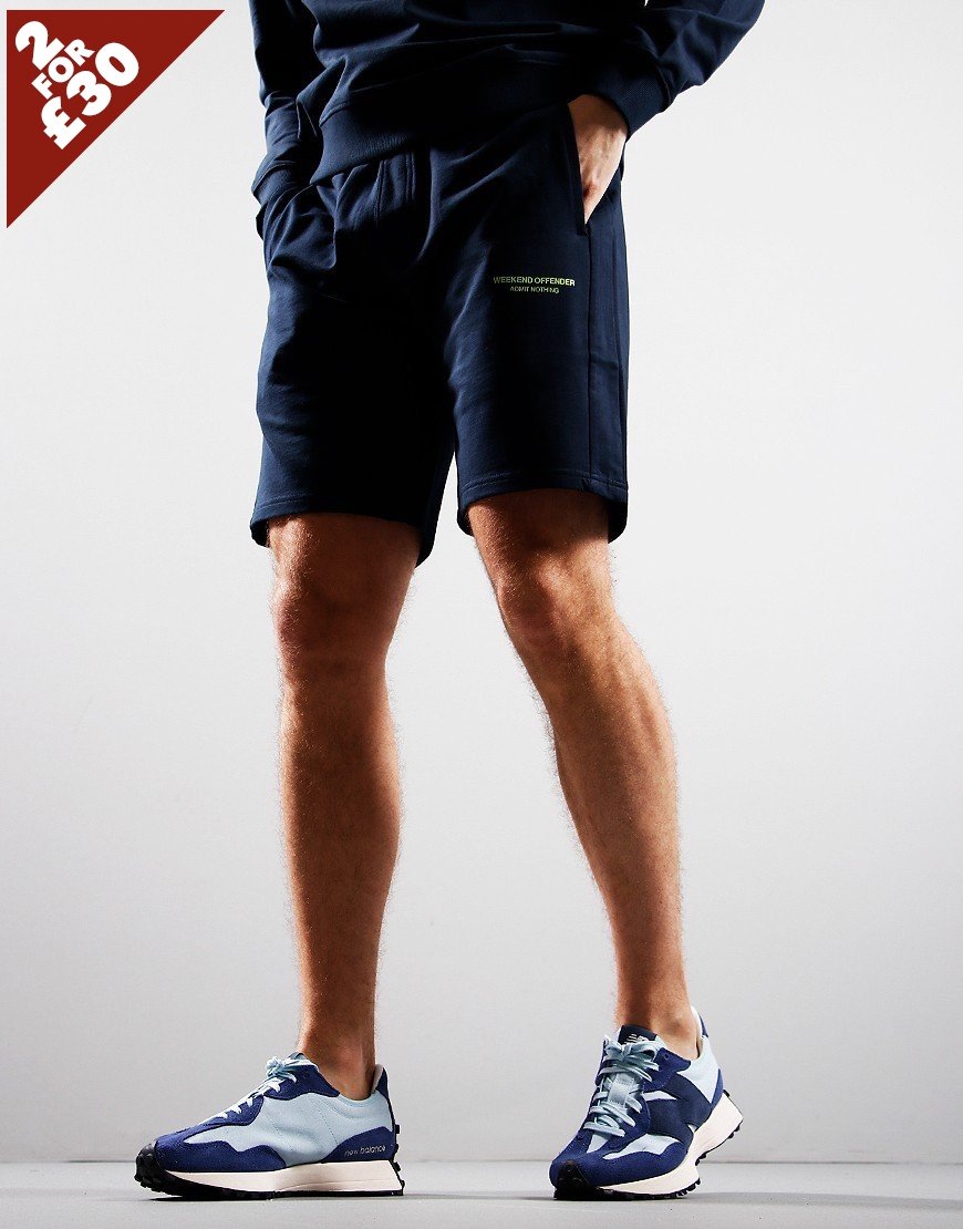 Weekend Offender Cascade Sweat Shorts Navy/Lime Terraces Menswear