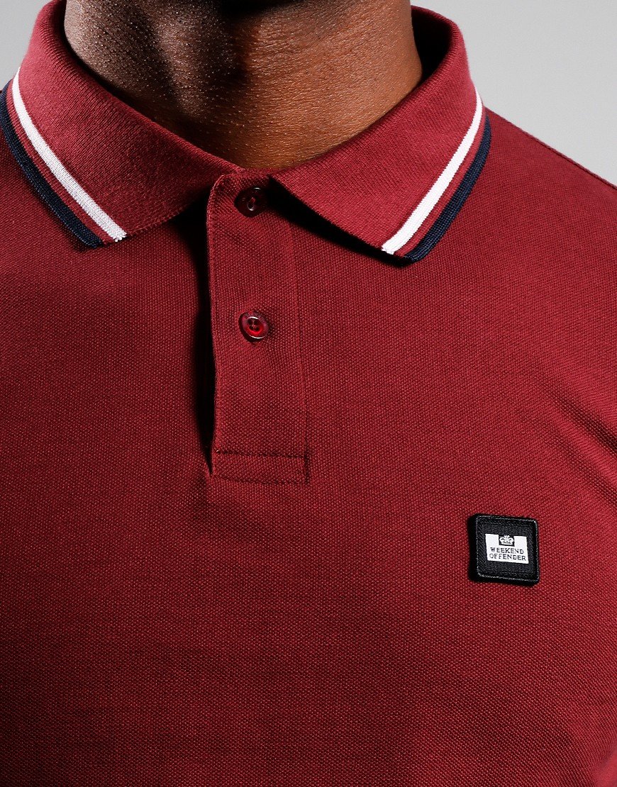 Weekend Offender Drills Long Sleeve Polo Shirt Deep Wine/White/Navy