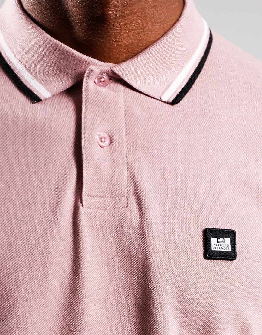 Weekend Offender Drills Long Sleeve Polo Shirt Sand Rose/White/Black