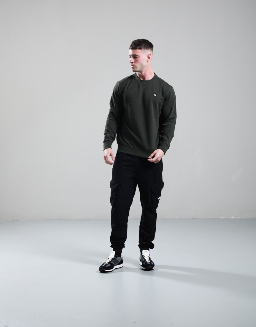 Weekend Offender Ferrer Crew Sweat Black Forest Green