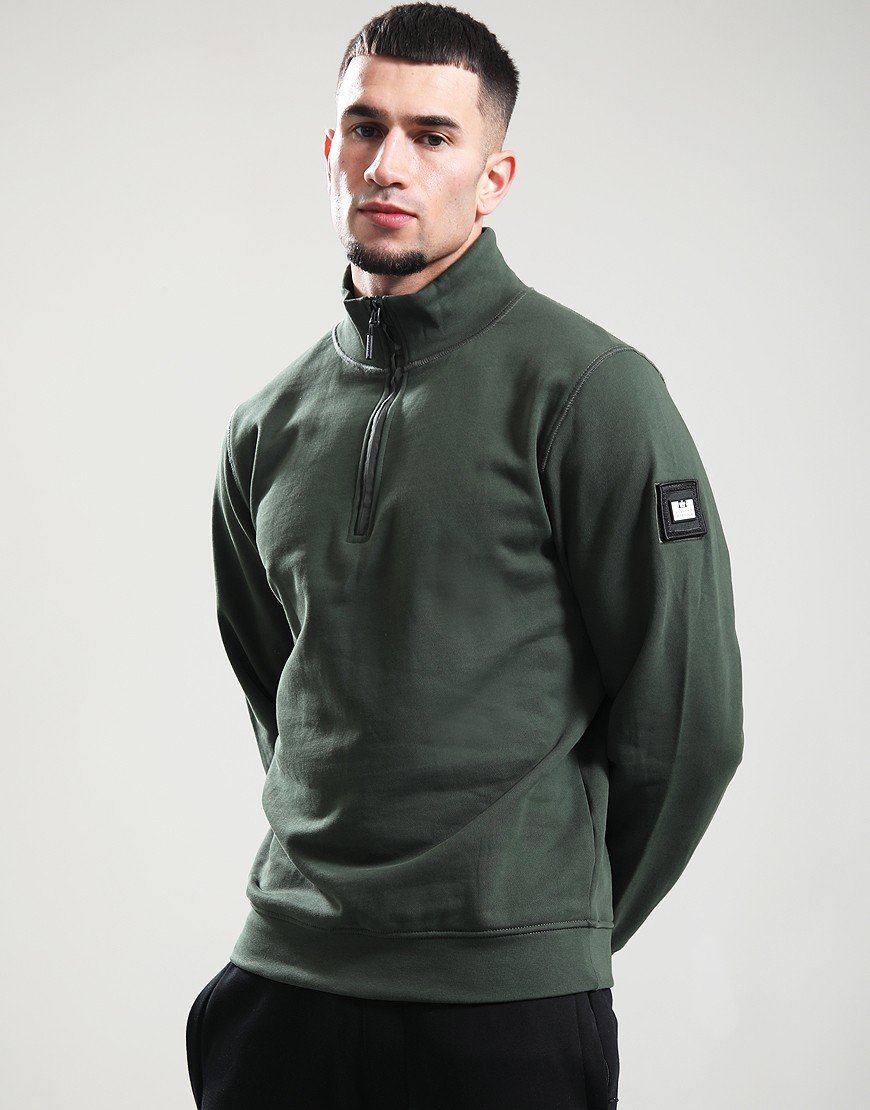 Weekend Offender Kraviz Quarter Zip Sweat Black Forest Green