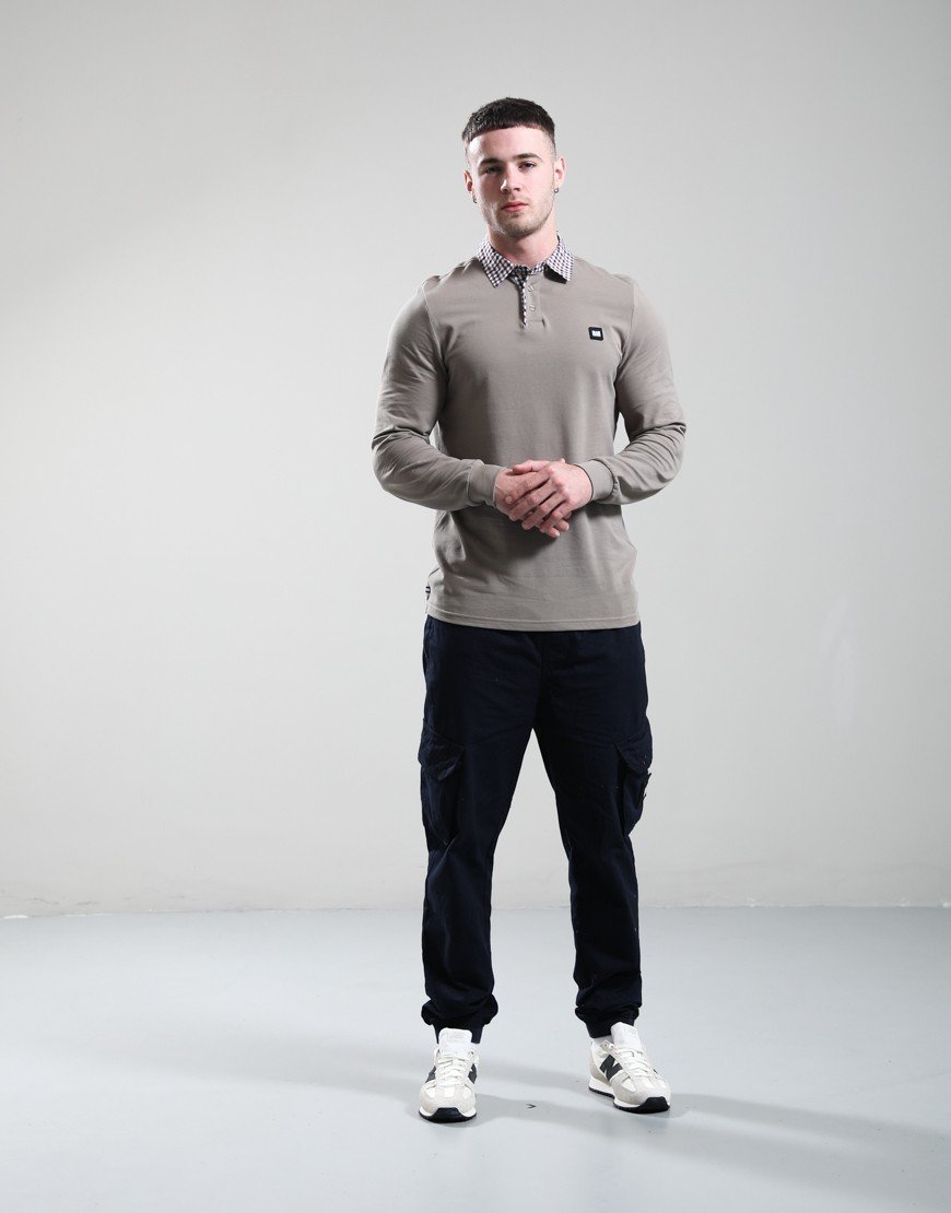 Weekend Offender Nicks Long Sleeve Polo Shirt Dark Stone
