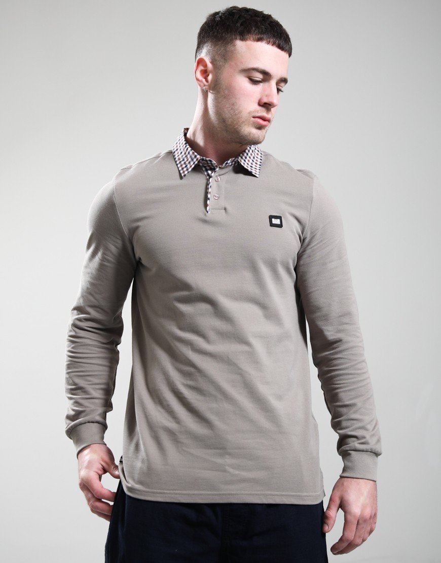 Weekend Offender Nicks Long Sleeve Polo Shirt Dark Stone