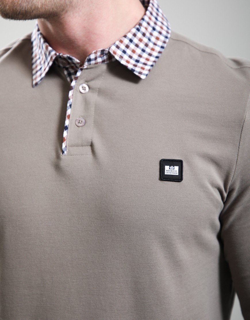 Weekend Offender Nicks Long Sleeve Polo Shirt Dark Stone