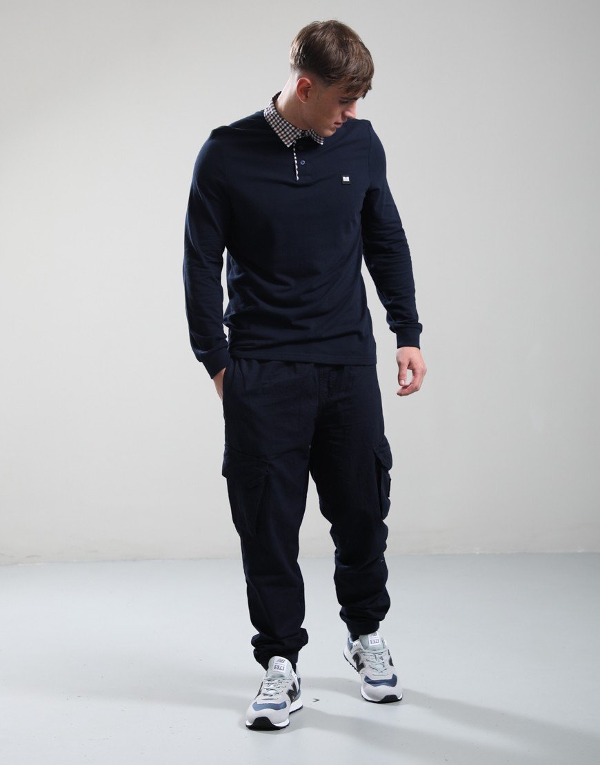 Weekend Offender Nicks Long Sleeve Polo Shirt Navy
