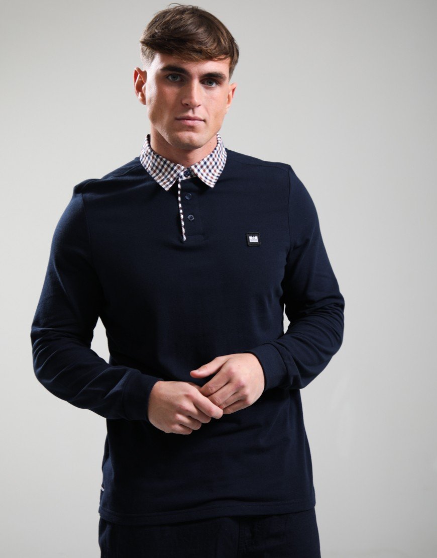 Weekend Offender Nicks Long Sleeve Polo Shirt Navy