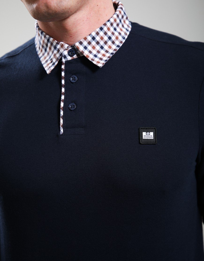 Weekend Offender Nicks Long Sleeve Polo Shirt Navy