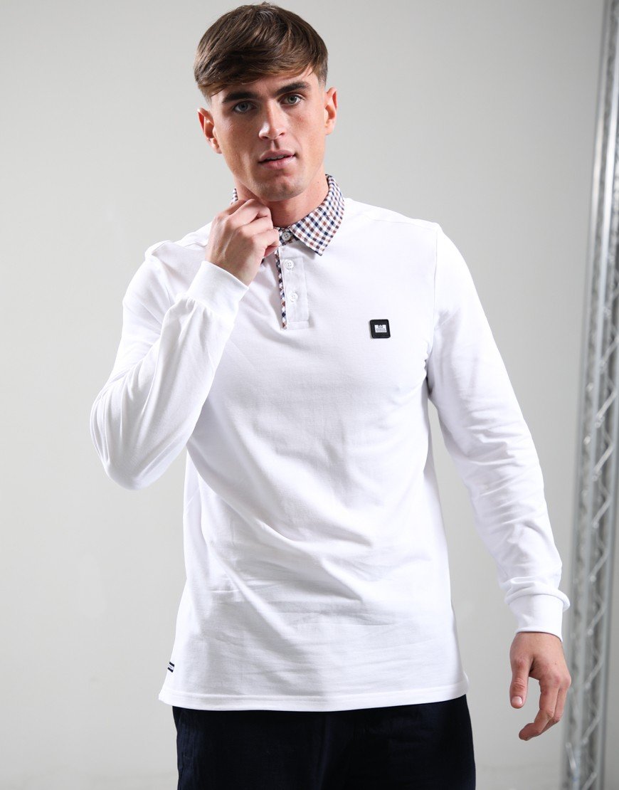 Weekend Offender Nicks Long Sleeve Polo Shirt White