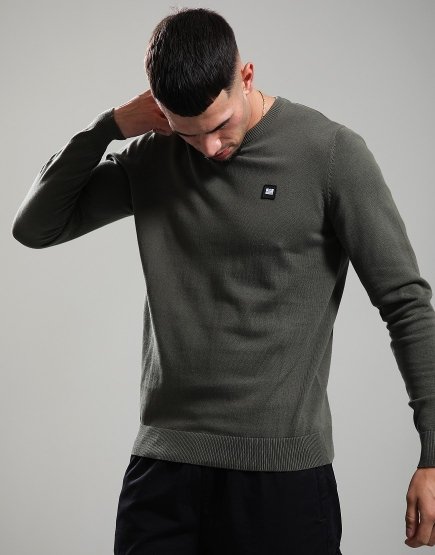 Weekend Offender Silver Crew Knit Dark Green